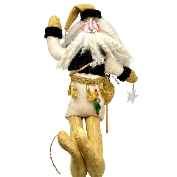 Handcrafted Santa Claus Doll Holiday 19" Gold Hat White Beard Tassel Fabric Gift - Picture 1 of 10